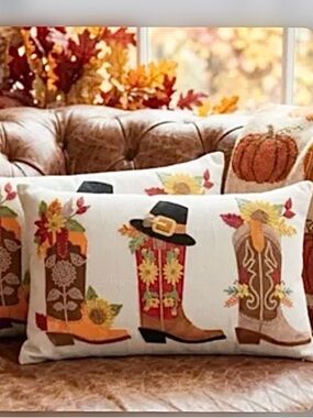 Autumn Cowboy Boot Decorative Lumbar Pillow